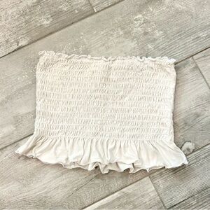 American Eagle (No Tag) White Smocked Elastic Soft Ruffle Tube Top Size M/L
